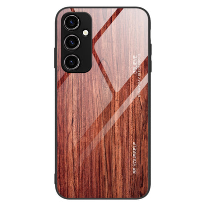 For Samsung Galaxy A14 5G Wooden Pattern Tempered Glass + TPU Protective Cover Anti-scratch Phone Case