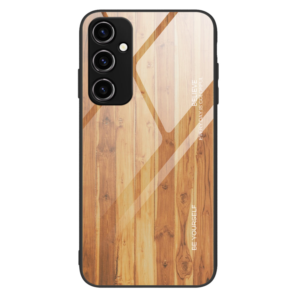 For Samsung Galaxy A14 5G Wooden Pattern Tempered Glass + TPU Protective Cover Anti-scratch Phone Case