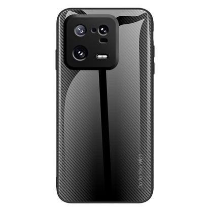 For Xiaomi 13 Pro 5G Anti-scratch Cell Phone Case Carbon Fiber Texture Tempered Glass+TPU Phone Cover