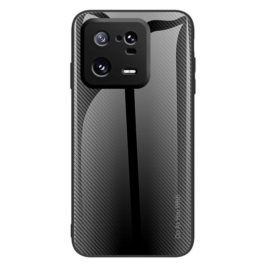 For Xiaomi 13 Pro 5G Anti-scratch Cell Phone Case Carbon Fiber Texture Tempered Glass+TPU Phone Cover