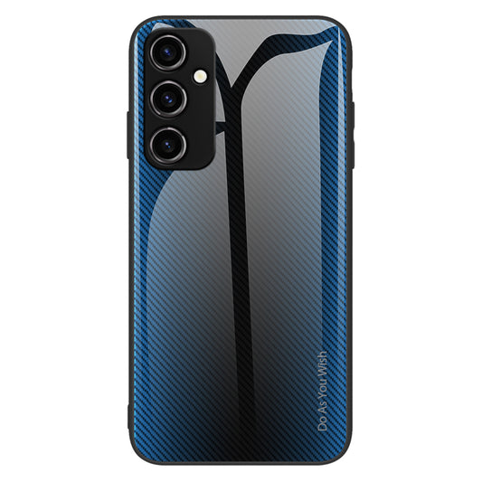 For Samsung Galaxy A14 5G Anti-fall Smartphone Case Carbon Fiber Texture Tempered Glass Cell Phone Cover