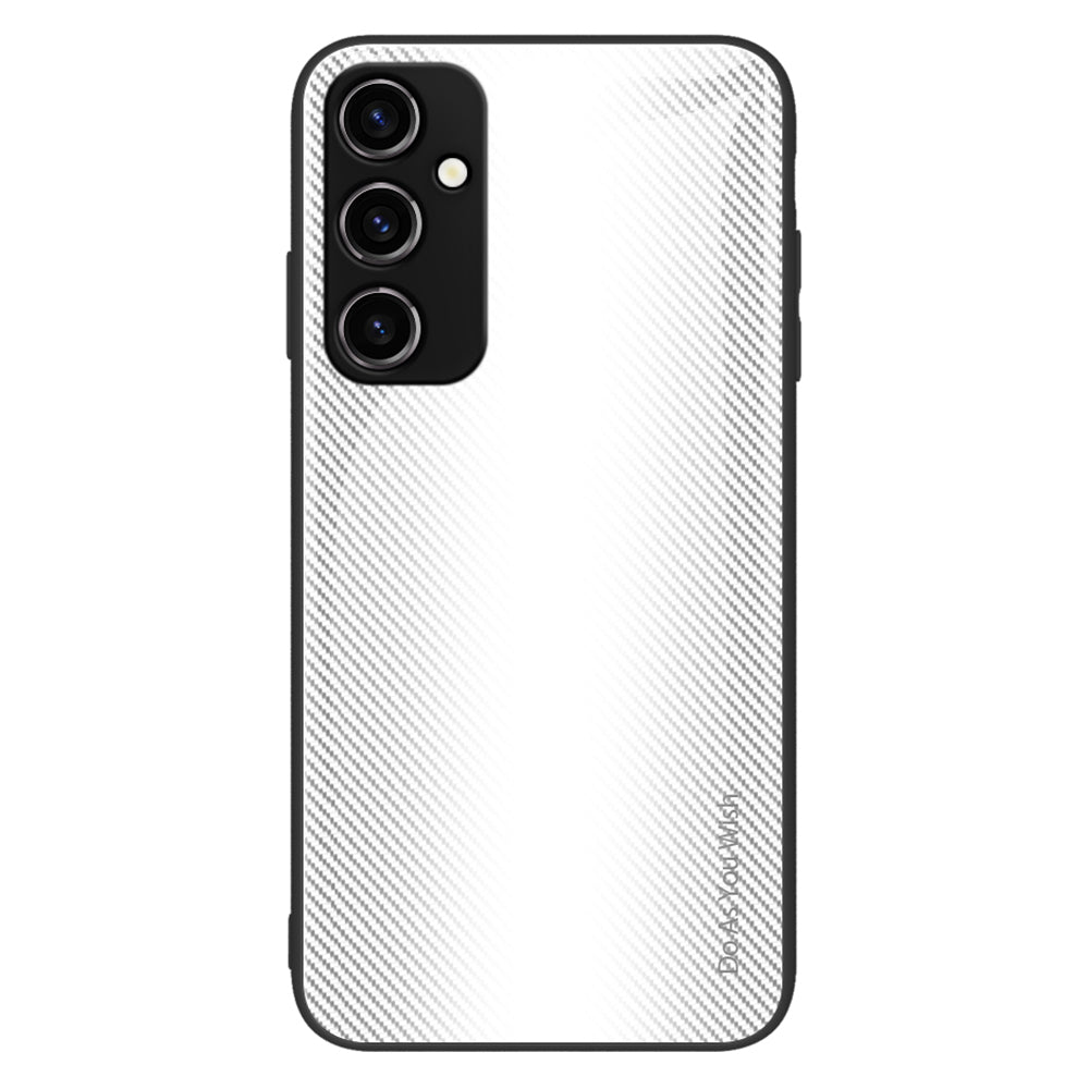 For Samsung Galaxy A14 5G Anti-fall Smartphone Case Carbon Fiber Texture Tempered Glass Cell Phone Cover