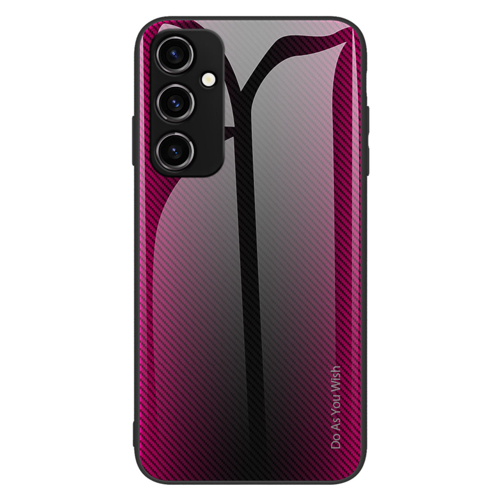 For Samsung Galaxy A14 5G Anti-fall Smartphone Case Carbon Fiber Texture Tempered Glass Cell Phone Cover