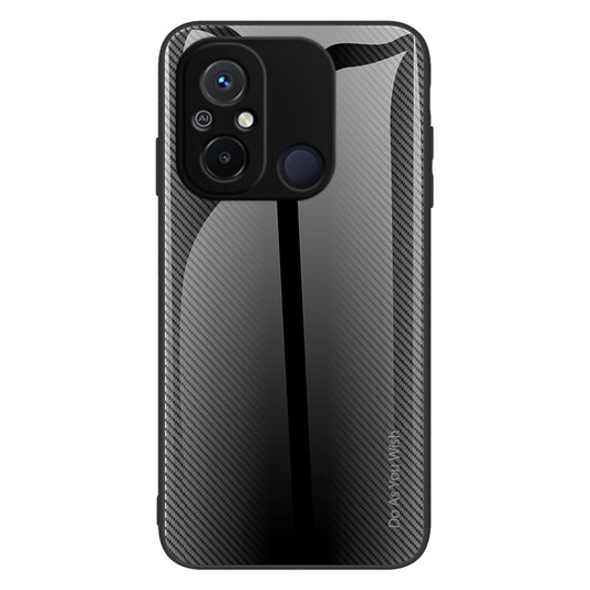 Slim Phone Case For Xiaomi Redmi 11A 4G / 12C 4G Carbon Fiber Texture Tempered Glass + TPU Anti-shock Phone Cover