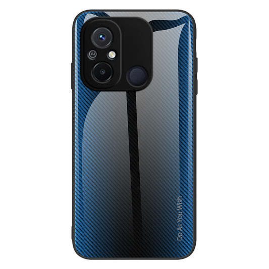 Slim Phone Case For Xiaomi Redmi 11A 4G / 12C 4G Carbon Fiber Texture Tempered Glass + TPU Anti-shock Phone Cover