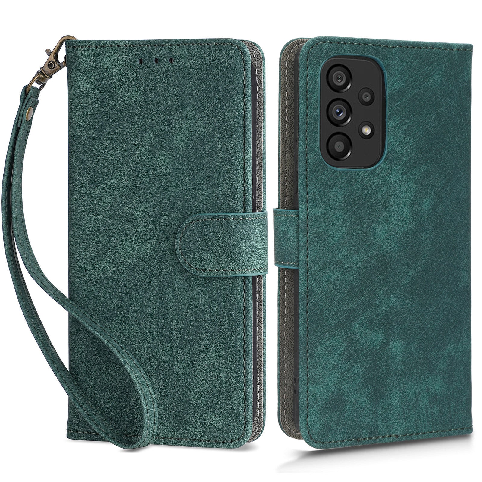 For Samsung Galaxy A73 5G RFID Blocking Leather Anti-drop Phone Case Flip Stand Wallet Cover with Hand Strap