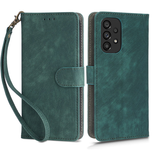 For Samsung Galaxy A73 5G RFID Blocking Leather Anti-drop Phone Case Flip Stand Wallet Cover with Hand Strap