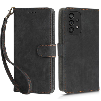 For Samsung Galaxy A73 5G RFID Blocking Leather Anti-drop Phone Case Flip Stand Wallet Cover with Hand Strap