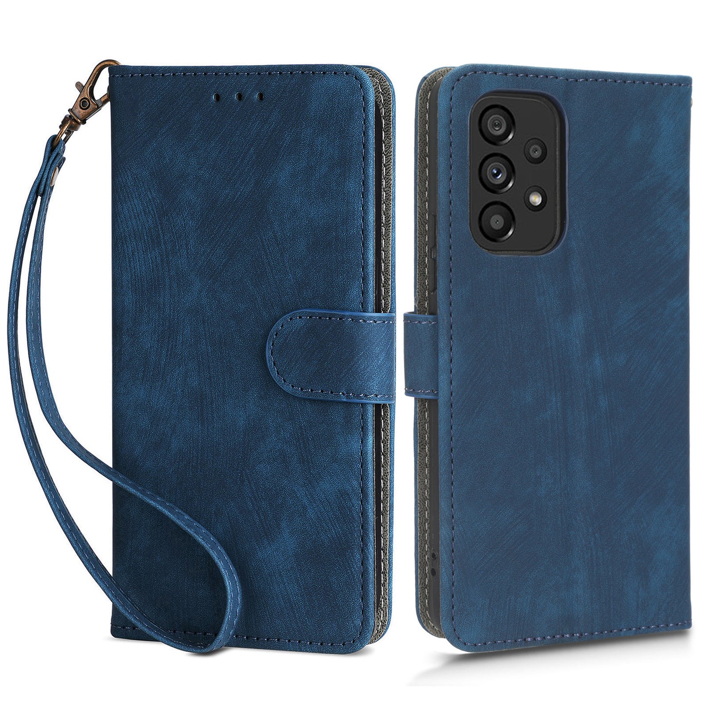 For Samsung Galaxy A73 5G RFID Blocking Leather Anti-drop Phone Case Flip Stand Wallet Cover with Hand Strap