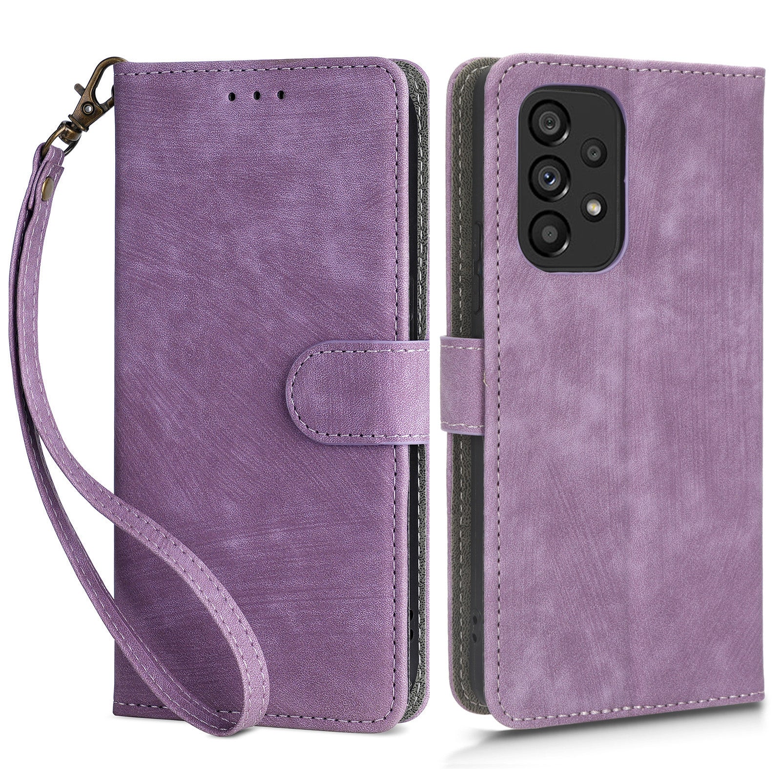 For Samsung Galaxy A73 5G RFID Blocking Leather Anti-drop Phone Case Flip Stand Wallet Cover with Hand Strap