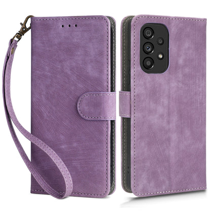 For Samsung Galaxy A73 5G RFID Blocking Leather Anti-drop Phone Case Flip Stand Wallet Cover with Hand Strap