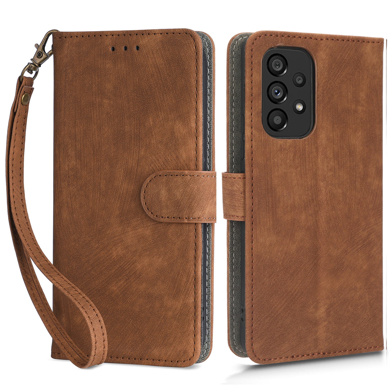 For Samsung Galaxy A73 5G RFID Blocking Leather Anti-drop Phone Case Flip Stand Wallet Cover with Hand Strap