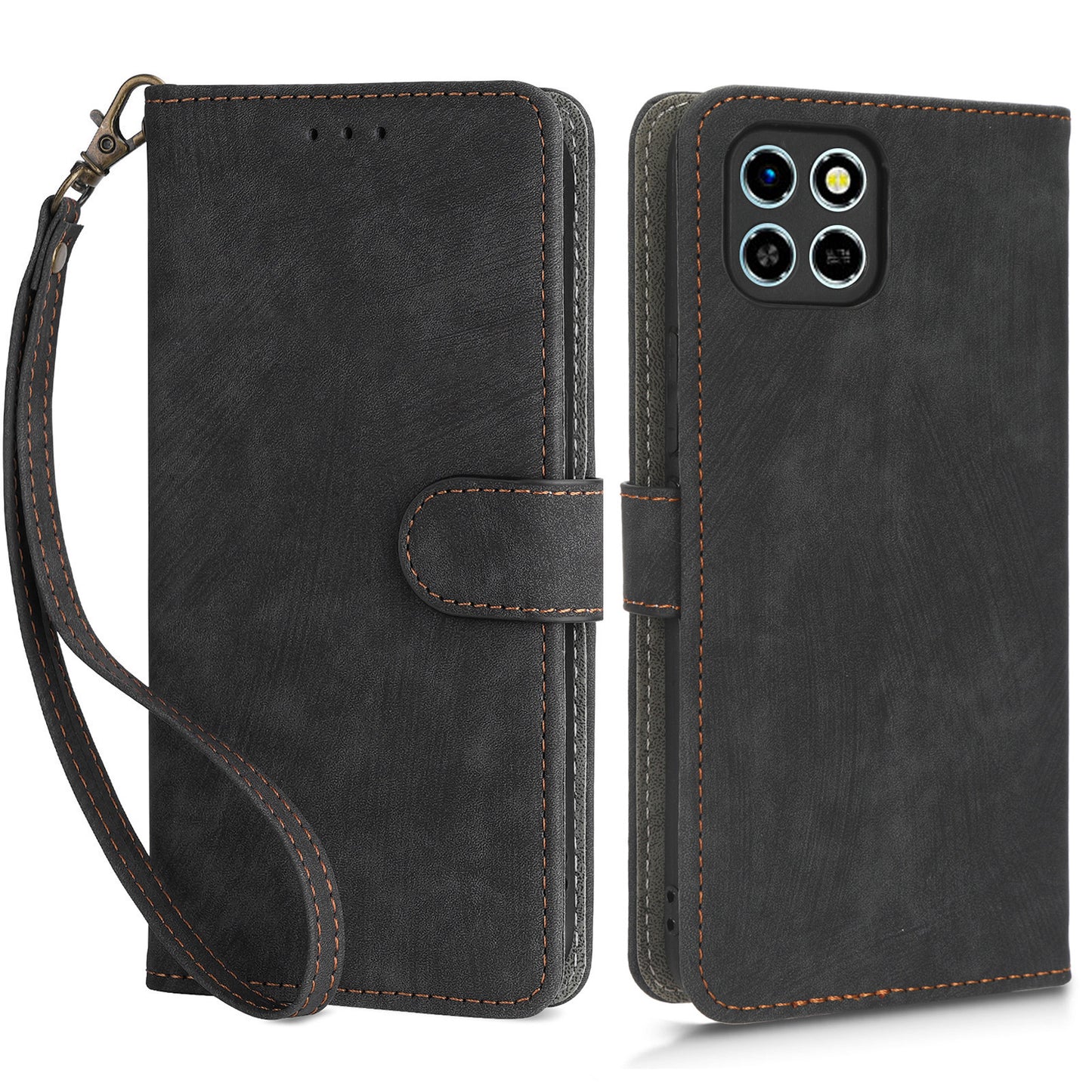 Drop-proof Phone Case for Infinix Smart 6 HD 4G X6512 , PU Leather Stand RFID Blocking Wallet Cover with Strap