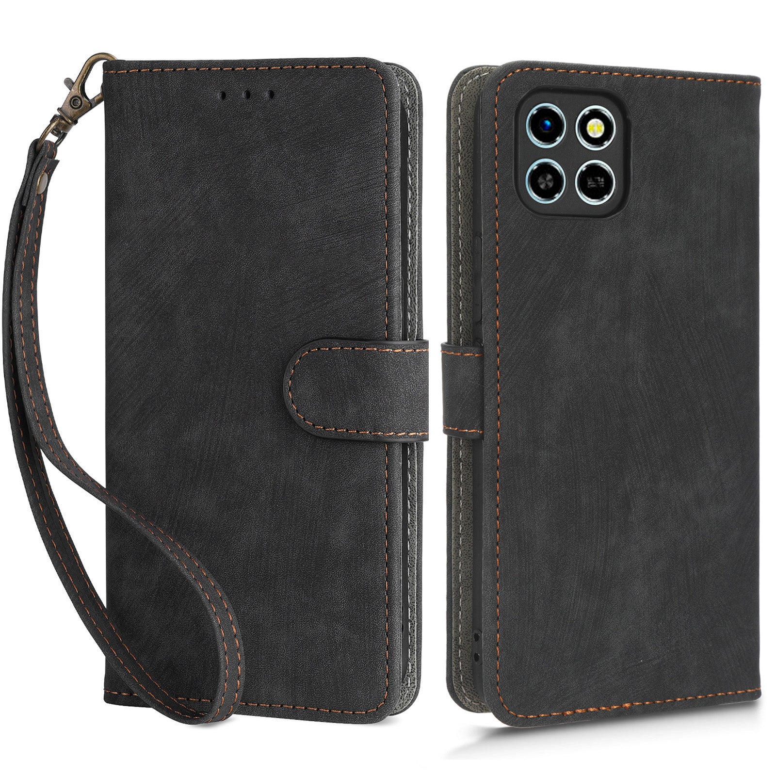 Drop-proof Phone Case for Infinix Smart 6 HD 4G X6512 , PU Leather Stand RFID Blocking Wallet Cover with Strap