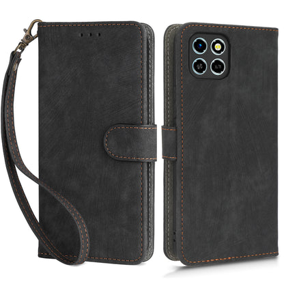 Drop-proof Phone Case for Infinix Smart 6 HD 4G X6512 , PU Leather Stand RFID Blocking Wallet Cover with Strap