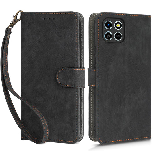 Drop-proof Phone Case for Infinix Smart 6 HD 4G X6512 , PU Leather Stand RFID Blocking Wallet Cover with Strap