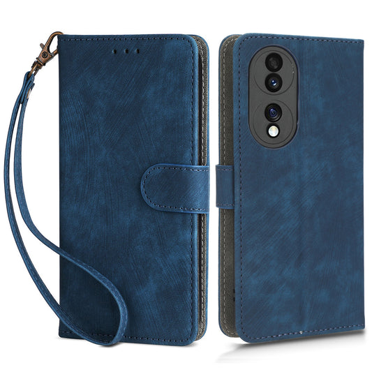For Honor 70 5G RFID Blocking PU Leather Wallet Phone Case Folding Stand Cover with Hand Strap
