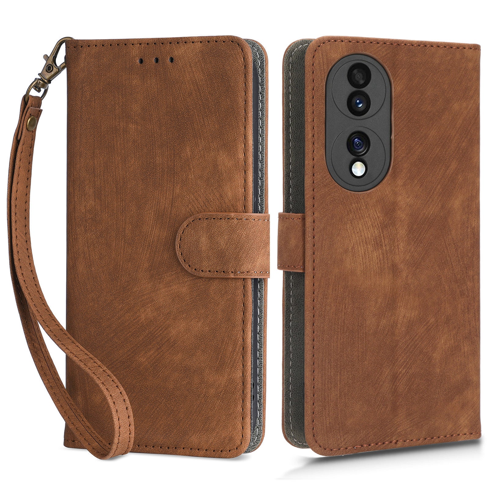 For Honor 70 5G RFID Blocking PU Leather Wallet Phone Case Folding Stand Cover with Hand Strap