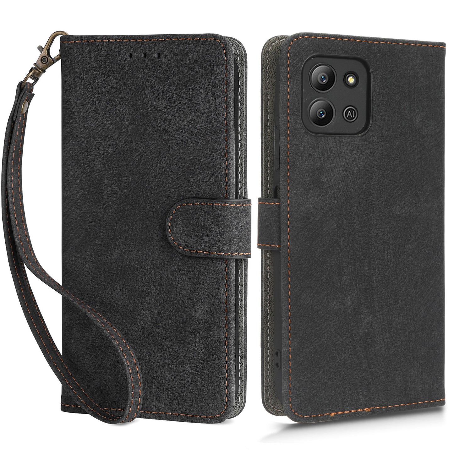 For Infinix Hot 11 2022 4G X675 PU Leather Stand Anti-drop Phone Case RFID Blocking Wallet Cover with Hand Strap