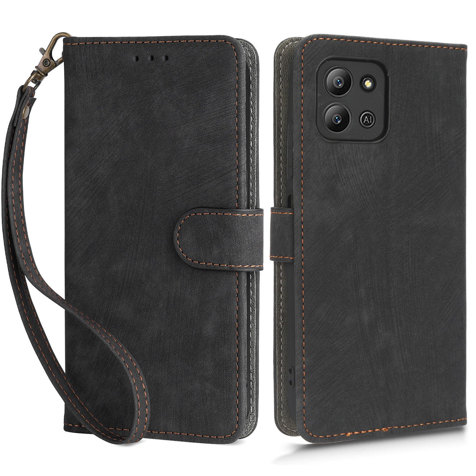 For Infinix Hot 11 2022 4G X675 PU Leather Stand Anti-drop Phone Case RFID Blocking Wallet Cover with Hand Strap