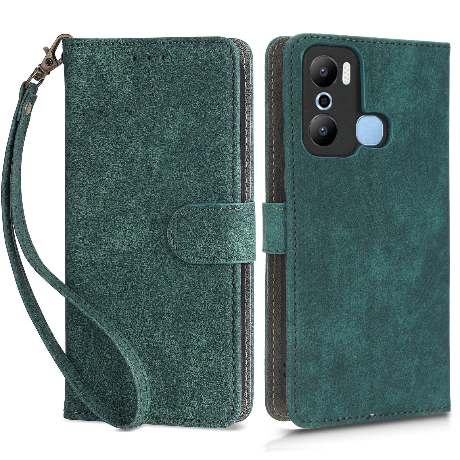 For Infinix Hot 20 Play 4G X6825 RFID Blocking Full Protection Leather Phone Case Anti-drop Stand Wallet Cover with Strap