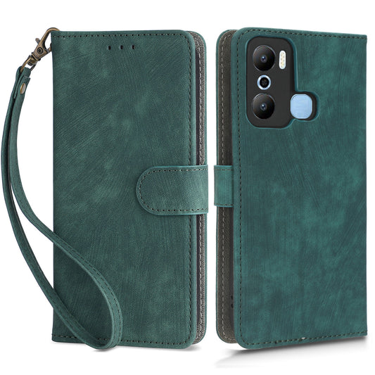 For Infinix Hot 20 Play 4G X6825 RFID Blocking Full Protection Leather Phone Case Anti-drop Stand Wallet Cover with Strap