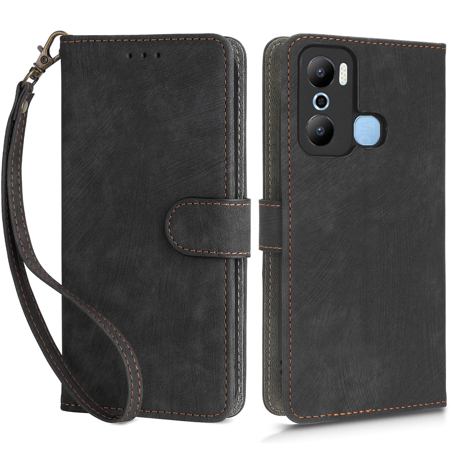 For Infinix Hot 20 Play 4G X6825 RFID Blocking Full Protection Leather Phone Case Anti-drop Stand Wallet Cover with Strap