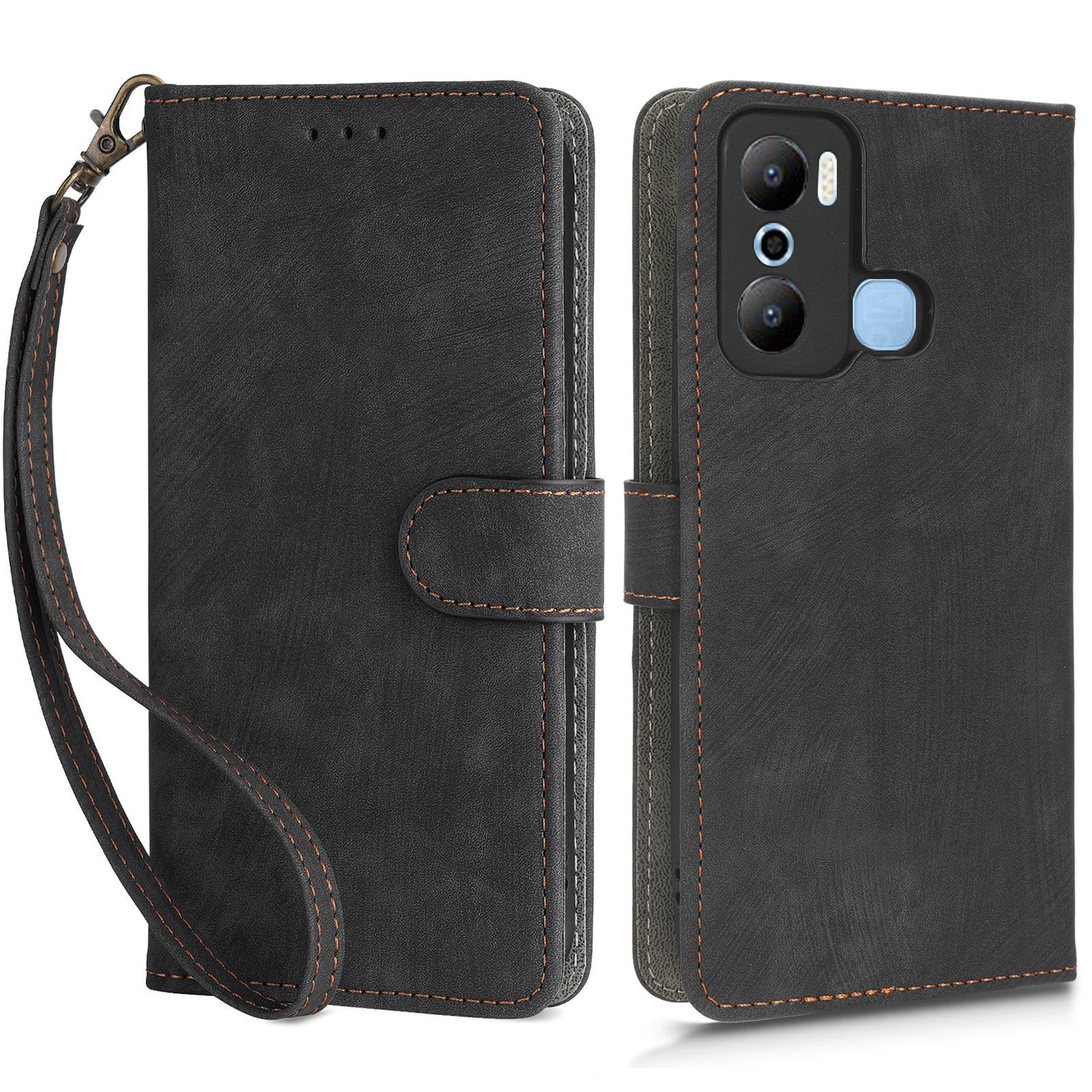 For Infinix Hot 20 Play 4G X6825 RFID Blocking Full Protection Leather Phone Case Anti-drop Stand Wallet Cover with Strap