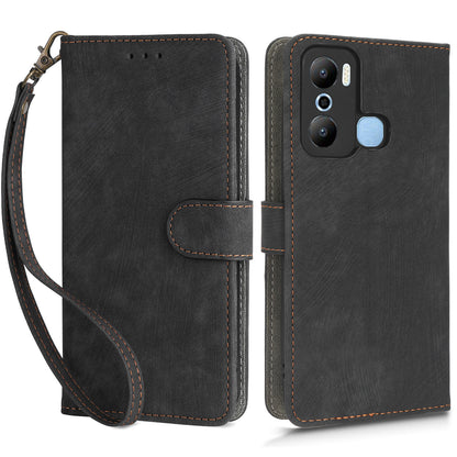 For Infinix Hot 20 Play 4G X6825 RFID Blocking Full Protection Leather Phone Case Anti-drop Stand Wallet Cover with Strap