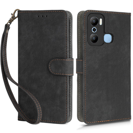 For Infinix Hot 20 Play 4G X6825 RFID Blocking Full Protection Leather Phone Case Anti-drop Stand Wallet Cover with Strap