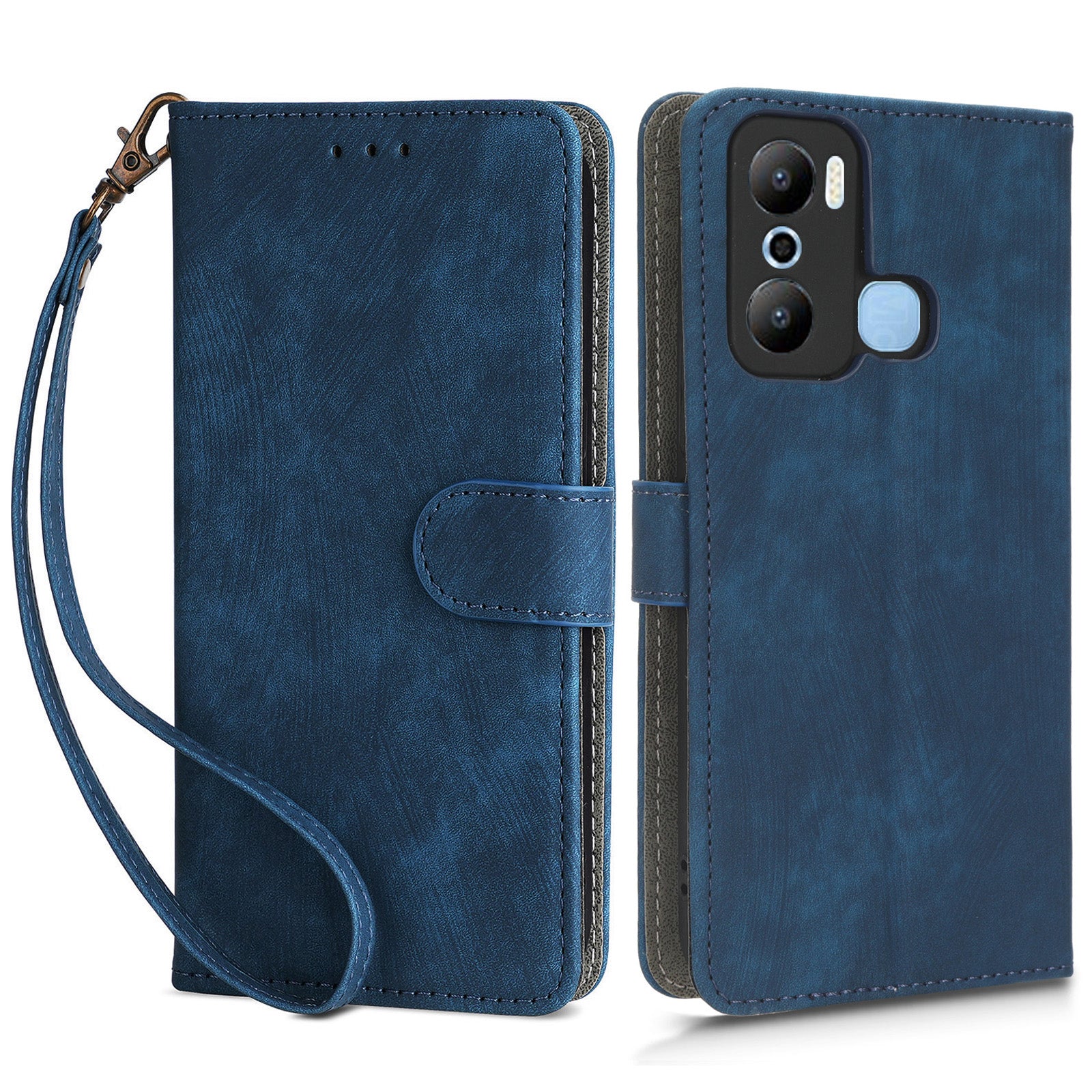 For Infinix Hot 20 Play 4G X6825 RFID Blocking Full Protection Leather Phone Case Anti-drop Stand Wallet Cover with Strap