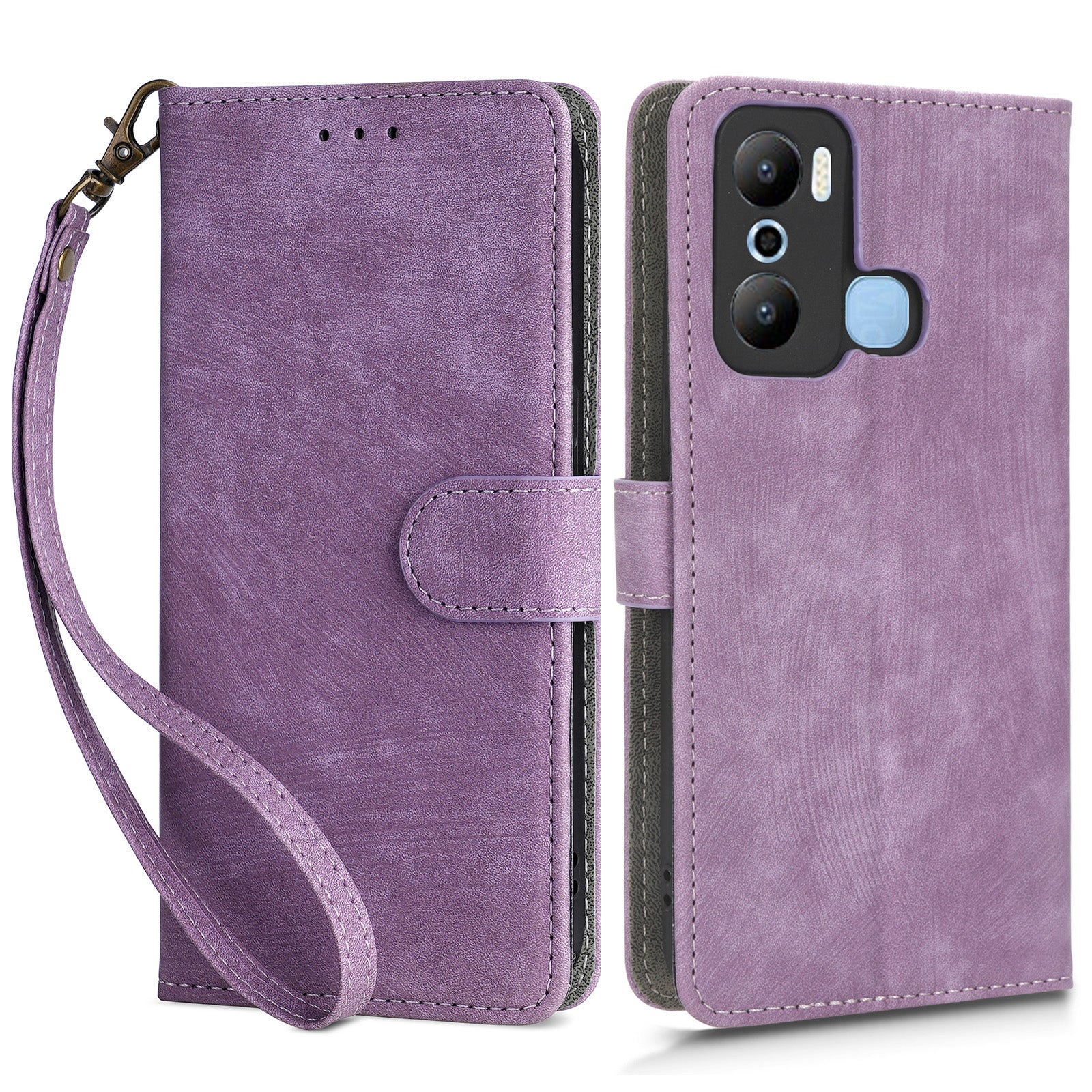For Infinix Hot 20 Play 4G X6825 RFID Blocking Full Protection Leather Phone Case Anti-drop Stand Wallet Cover with Strap