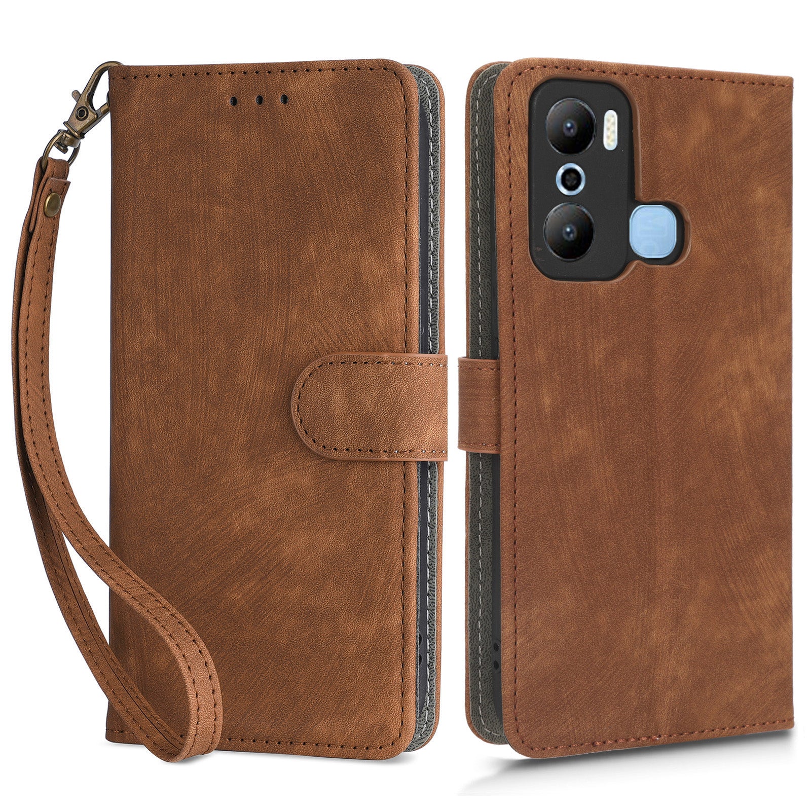For Infinix Hot 20 Play 4G X6825 RFID Blocking Full Protection Leather Phone Case Anti-drop Stand Wallet Cover with Strap