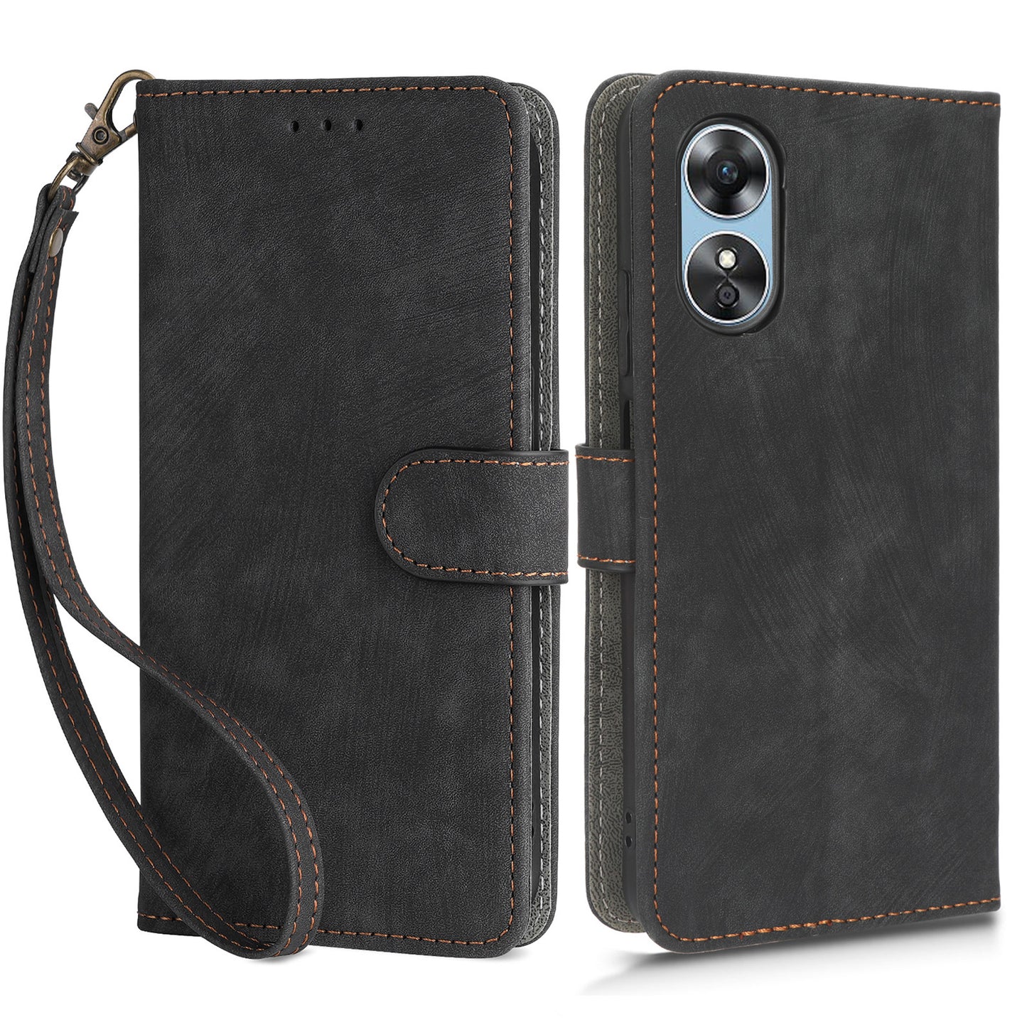 For Oppo A17 4G / A17k 4G Phone Cover RFID Blocking PU Leather Wallet Phone Stand Case with Strap