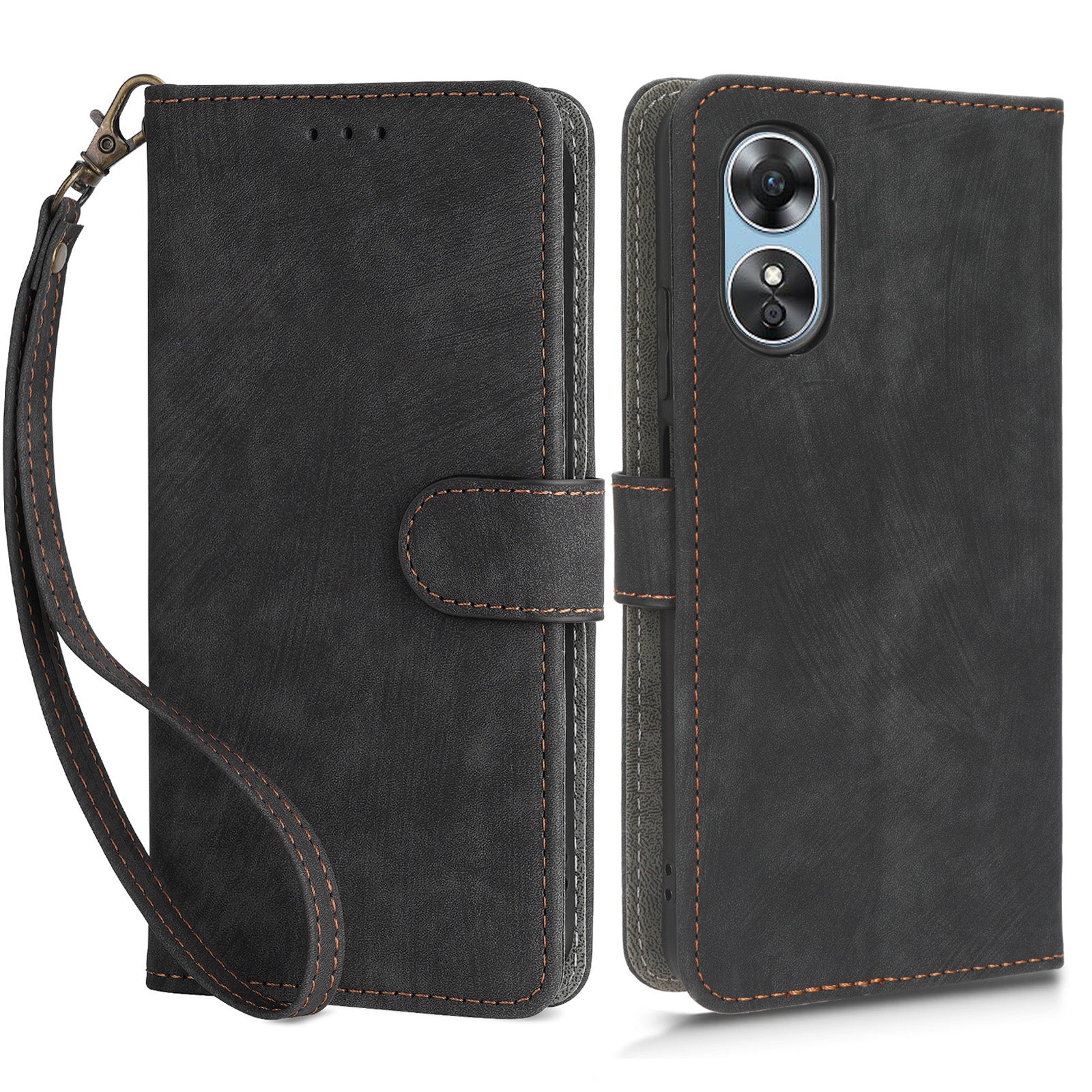 For Oppo A17 4G / A17k 4G Phone Cover RFID Blocking PU Leather Wallet Phone Stand Case with Strap
