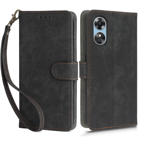 For Oppo A17 4G / A17k 4G Phone Cover RFID Blocking PU Leather Wallet Phone Stand Case with Strap