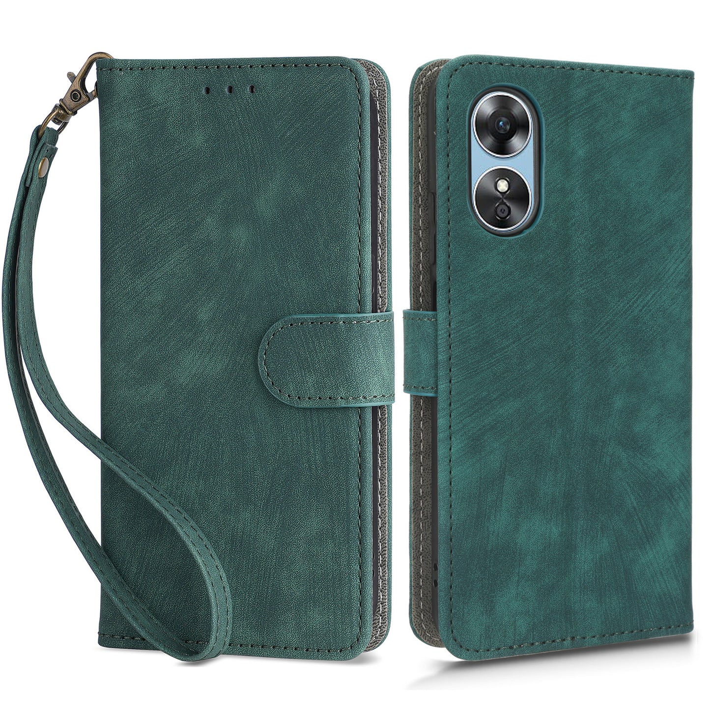 For Oppo A17 4G / A17k 4G Phone Cover RFID Blocking PU Leather Wallet Phone Stand Case with Strap
