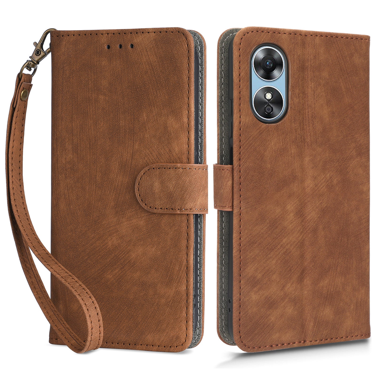 For Oppo A17 4G / A17k 4G Phone Cover RFID Blocking PU Leather Wallet Phone Stand Case with Strap