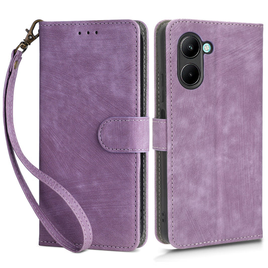 For Realme C33 2023 4G / C33 4G PU Leather RFID Blocking Phone Case Stand Wallet Cell Phone Cover with Strap