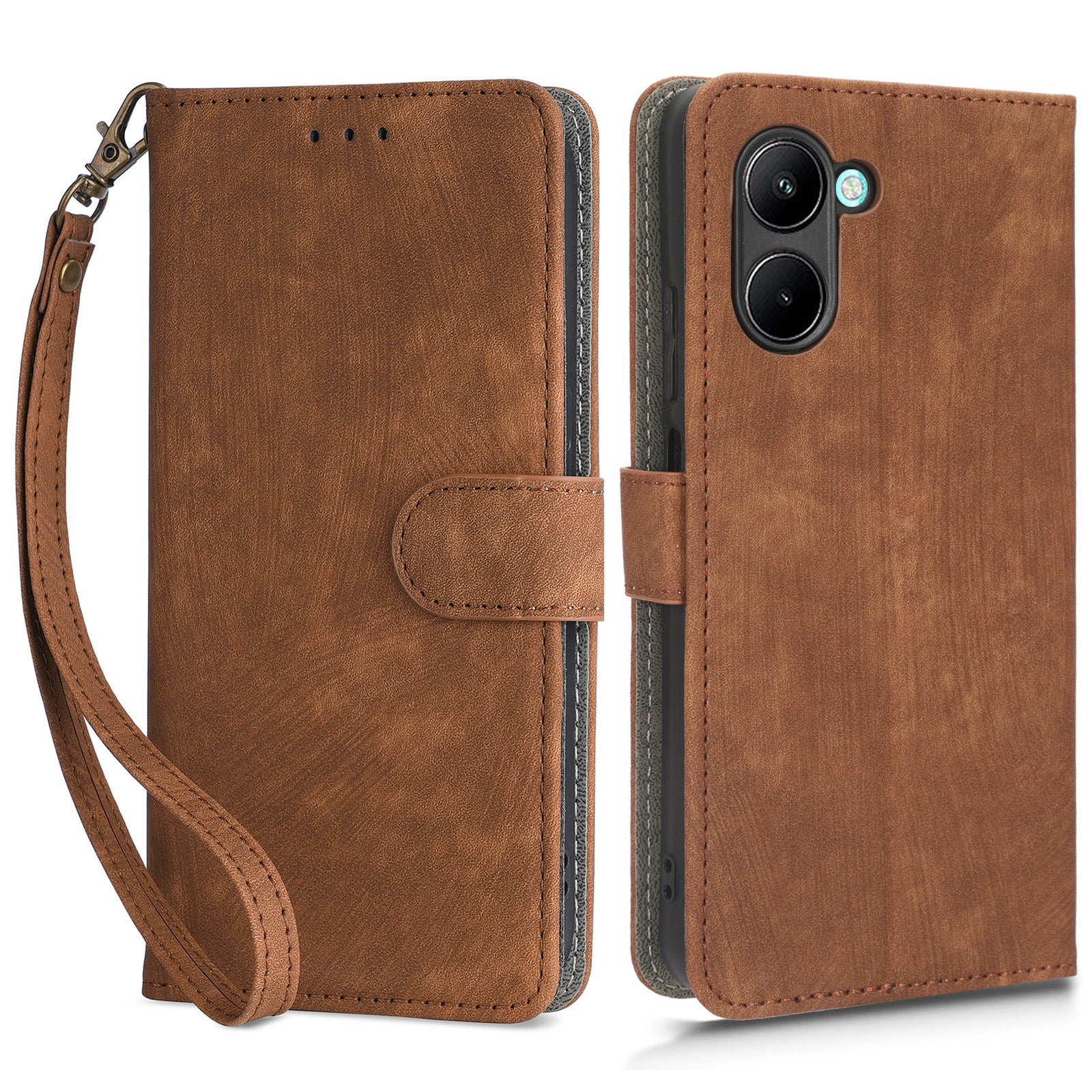 For Realme C33 2023 4G / C33 4G PU Leather RFID Blocking Phone Case Stand Wallet Cell Phone Cover with Strap