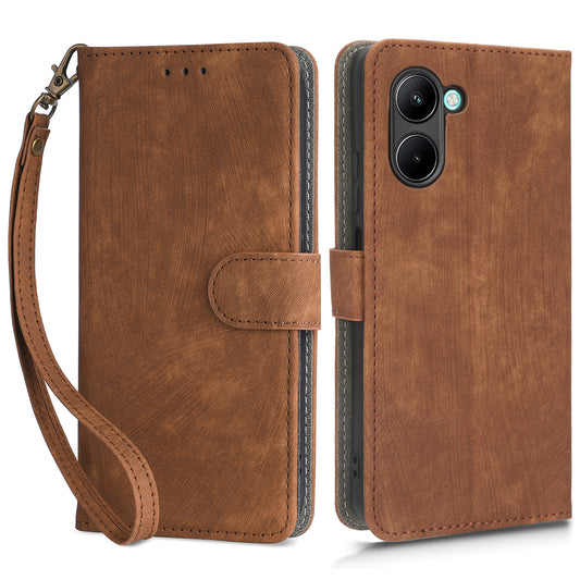 For Realme C33 2023 4G / C33 4G PU Leather RFID Blocking Phone Case Stand Wallet Cell Phone Cover with Strap