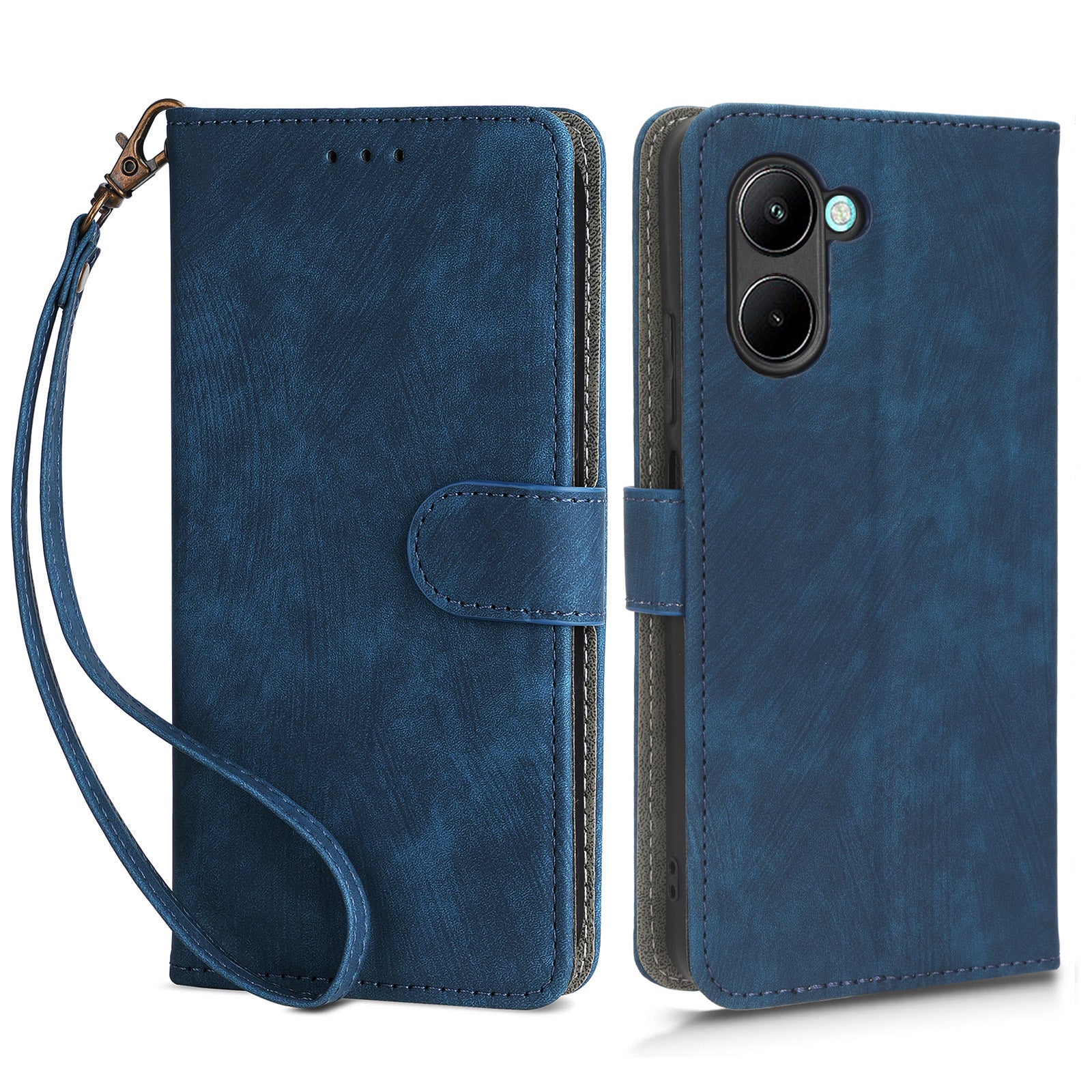 For Realme C33 2023 4G / C33 4G PU Leather RFID Blocking Phone Case Stand Wallet Cell Phone Cover with Strap