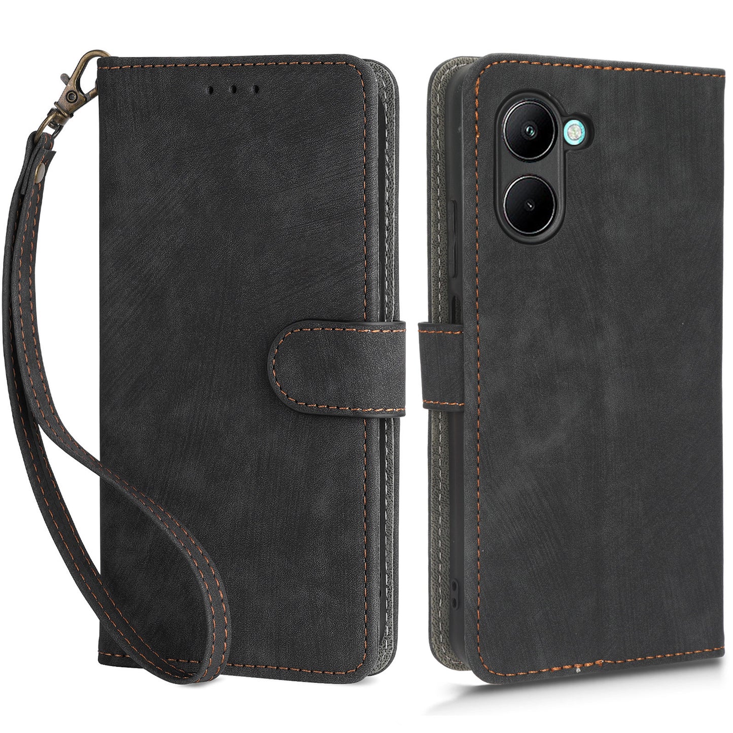 For Realme C33 2023 4G / C33 4G PU Leather RFID Blocking Phone Case Stand Wallet Cell Phone Cover with Strap