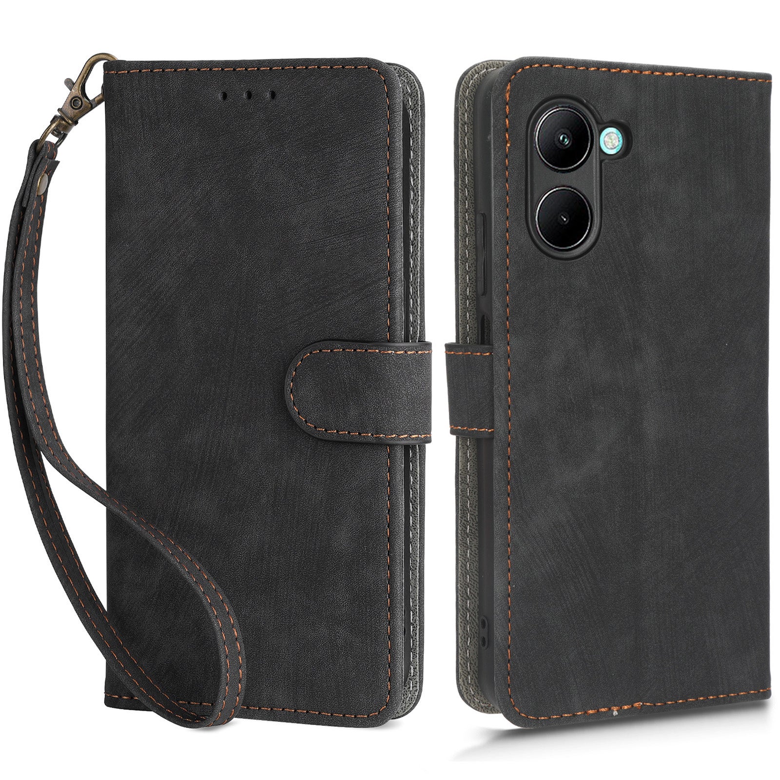 For Realme C33 2023 4G / C33 4G PU Leather RFID Blocking Phone Case Stand Wallet Cell Phone Cover with Strap