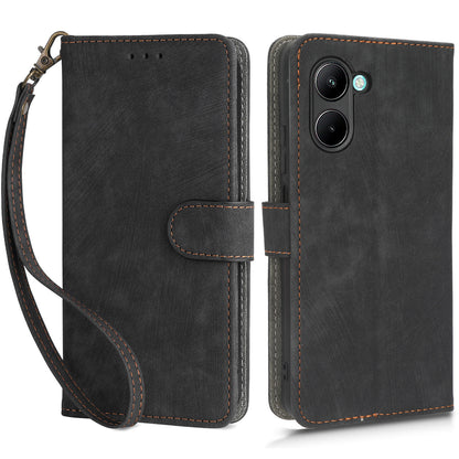For Realme C33 2023 4G / C33 4G PU Leather RFID Blocking Phone Case Stand Wallet Cell Phone Cover with Strap