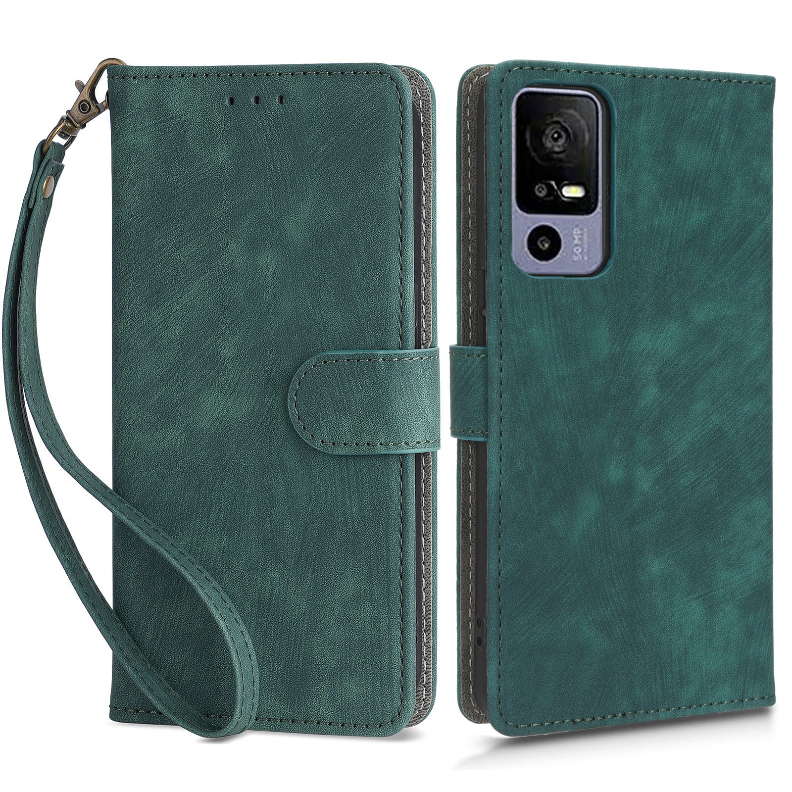 RFID Blocking Phone Case for TCL 40R 5G , Wallet Stand Leather Phone Cover with Strap