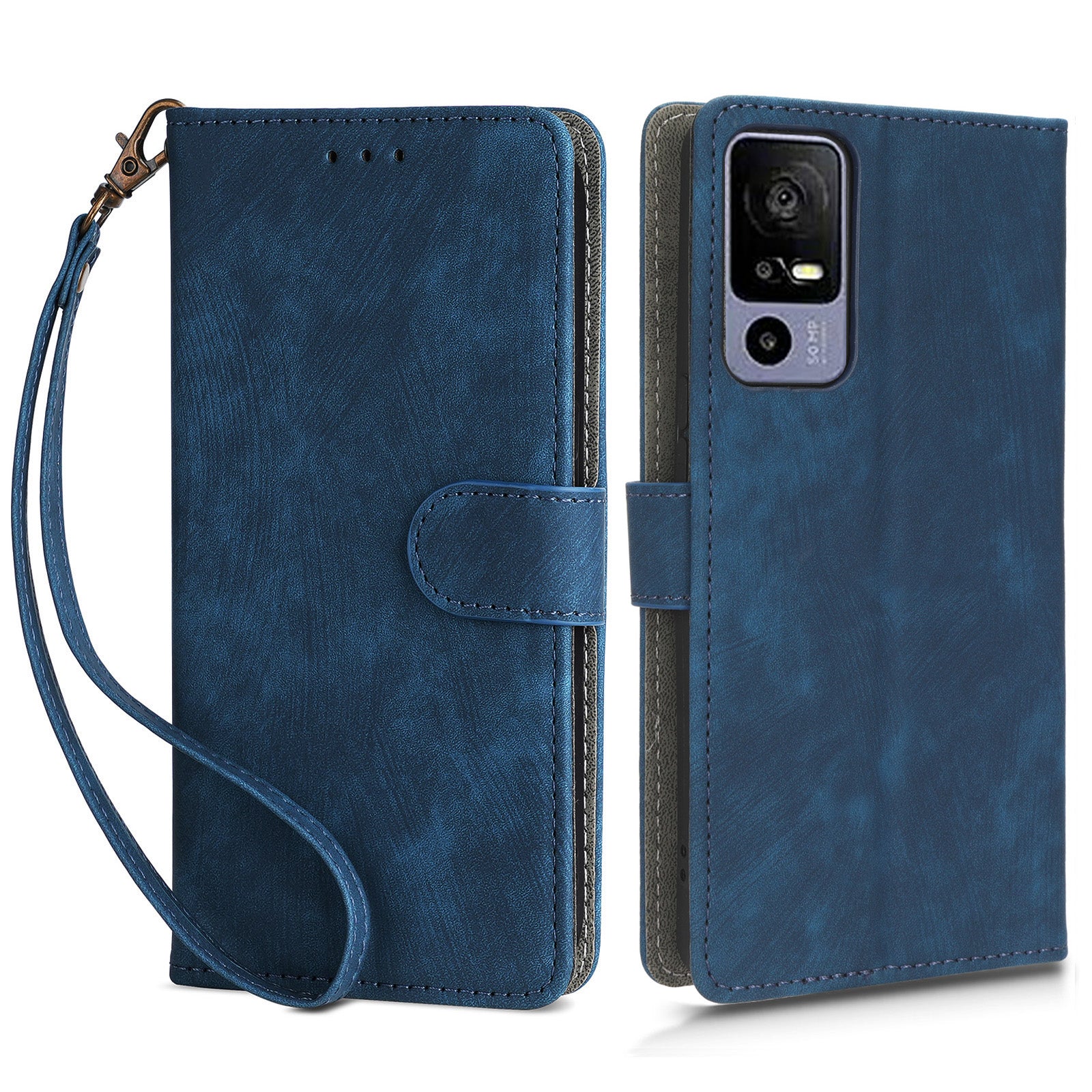 RFID Blocking Phone Case for TCL 40R 5G , Wallet Stand Leather Phone Cover with Strap