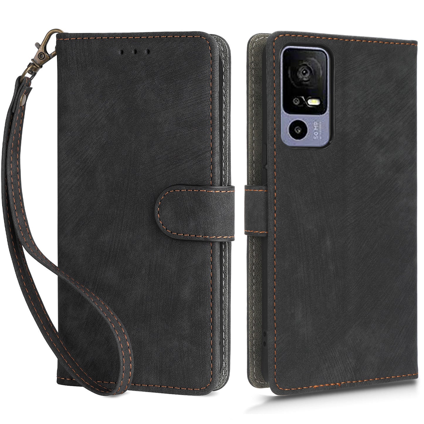 RFID Blocking Phone Case for TCL 40R 5G , Wallet Stand Leather Phone Cover with Strap