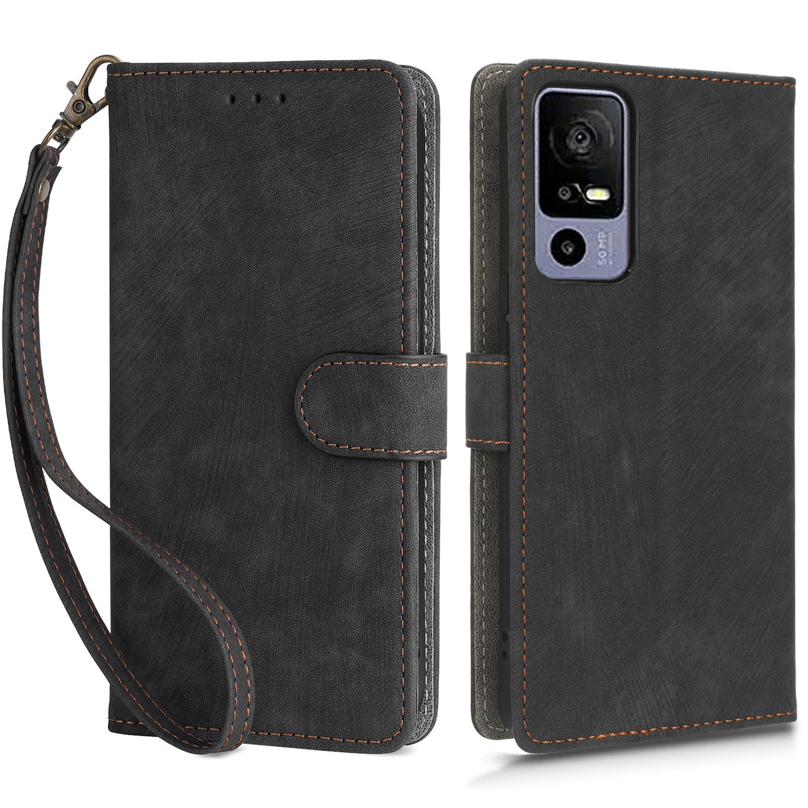 RFID Blocking Phone Case for TCL 40R 5G , Wallet Stand Leather Phone Cover with Strap