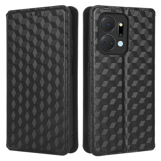 For Honor X7a 5G / Play7T 5G Wallet Stand Phone Case PU Leather Imprinted Rhombus Pattern Phone Cover